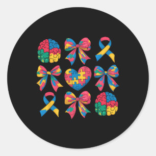 Autism Coquette Ribbon Bow Herz Puzzle Autism Awa Runder Aufkleber