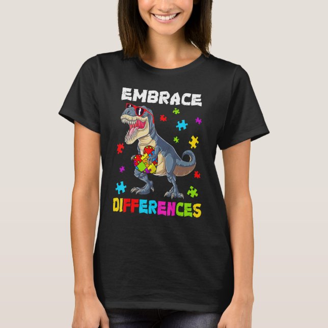 Autism Embrace Differences Dinosaur Rex Kids Cute  T-Shirt (Vorderseite)