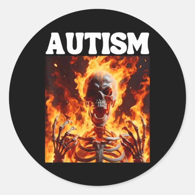 Autism Funny Cringe Hard Skeleton Meme Flames 1 Runder Aufkleber (Vorderseite)