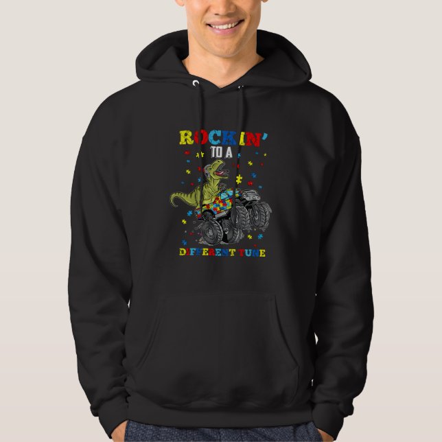 Autism Game  Rocking To A Different Tune Trex Dino Hoodie (Vorderseite)