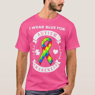 Autism I Wear Blue For Autism Awareness Puzzle Rib T-Shirt