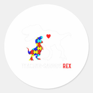Autism Lehrer Dinosaur Teachersaurus Rex Awarenes Runder Aufkleber