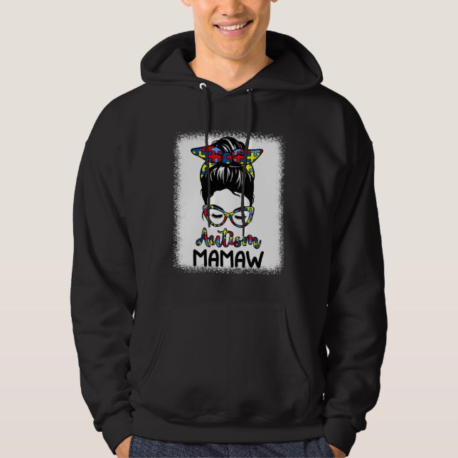 Autism Mamaw Messy Bun gebleicht Autismus Bewussts Hoodie (Vorderseite)