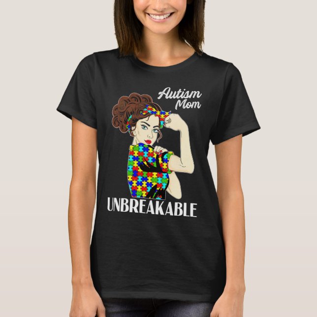 Autism Mom Unbreakable Puzzle Piece Autism Awarene T-Shirt (Vorderseite)