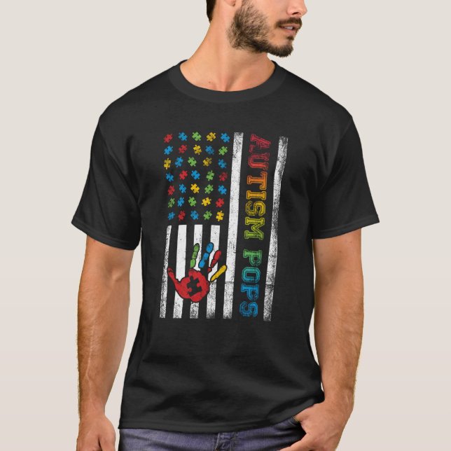 Autism Pops American Flag Autism Awareness T-Shirt (Vorderseite)
