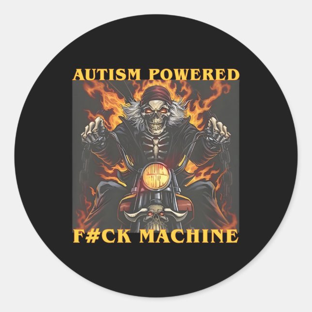 Autism Powered F#ck Machine Funny Skeleton Meme Runder Aufkleber (Vorderseite)