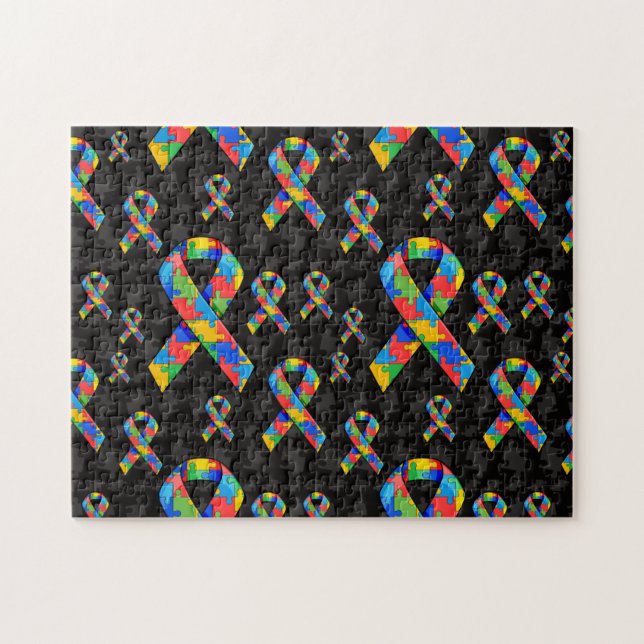Autism Puzzle Ribbon Pattern (Horizontal)