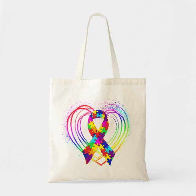 Autism Ribbon on Heart: Tragetasche (Vorne)