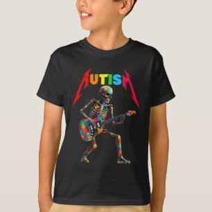 Autism Skeleton Guitar Rock Music Lover Autism Awa T-Shirt