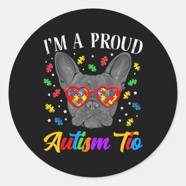 Autism Tio French Bulldog Dog Puzzle Gles Runder Aufkleber (Vorderseite)