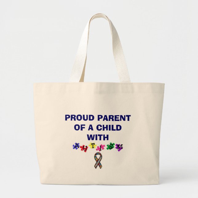 autismprimarywb, 7715_1_b, PROUD PARENT VON A... Jumbo Stoffbeutel (Vorne)
