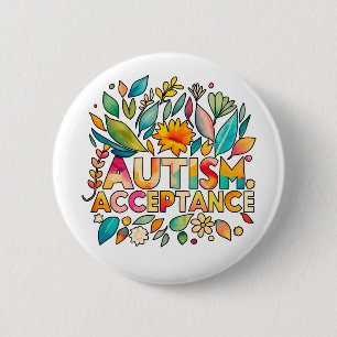 Autismus Akzeptanz Farbige Blume Button