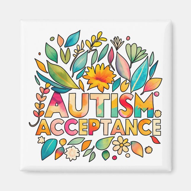 Autismus Akzeptanz Farbige Blume Magnet (Vorne)