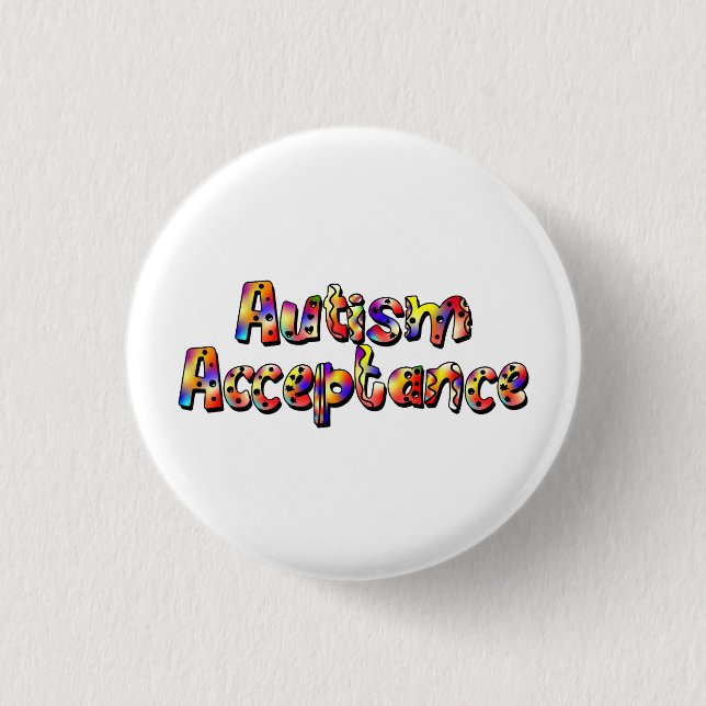 Autismus Akzeptanz farbiger Regenbogentypografie T Button (Vorderseite)