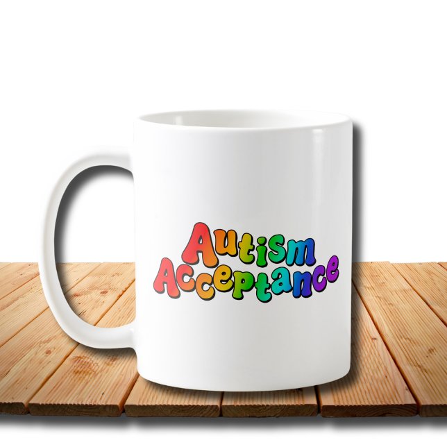 Autismus Akzeptanz Rainbow Typografie Kaffeetasse (Von Creator hochgeladen)