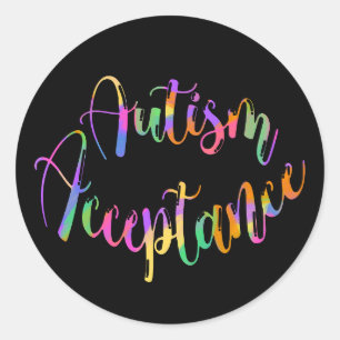 Autismus Akzeptanz Rainbow Typografie Runder Aufkleber