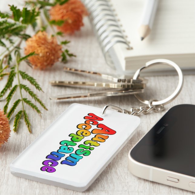 Autismus Akzeptanz Rainbow Typografie Schlüsselanhänger (Vorderseite rechts)