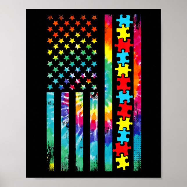 Autismus American Flag T-Shirt Gefärbte Krawatte A Poster (Vorne)