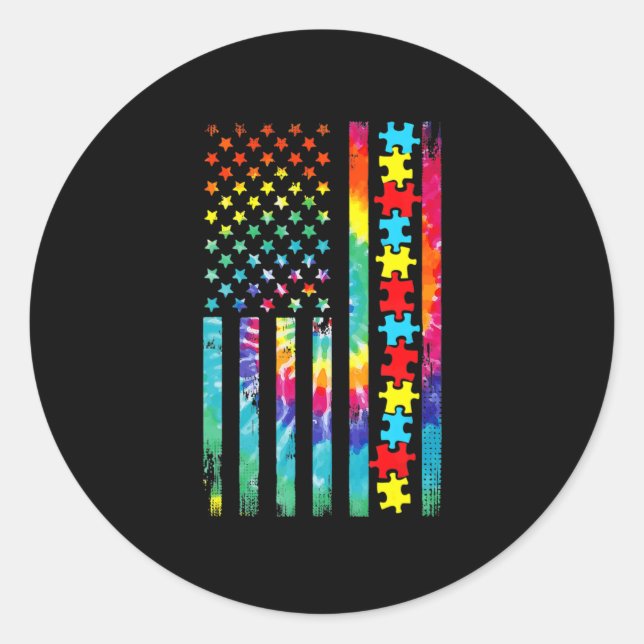 Autismus American Flag T-Shirt Gefärbte Krawatte A Runder Aufkleber (Vorderseite)