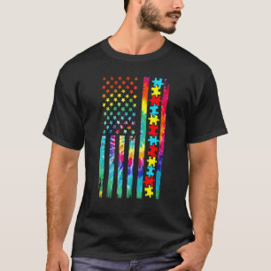 Autismus-Amerikanische-Flagge-Tie-Dye-Autismus-Bew T-Shirt
