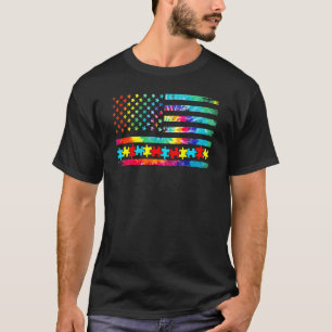 Autismus Amerikanische Flagge Tie Dye Autismus-Bew T-Shirt