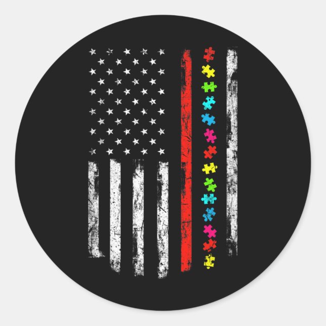 Autismus Aufklärung 4. Juli Thin Red Line Feuerweh Runder Aufkleber (Vorderseite)