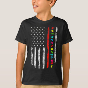 Autismus Aufklärung 4. Juli Thin Red Line Feuerweh T-Shirt