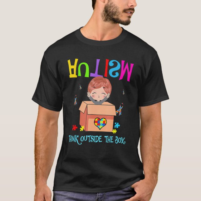 Autismus außerhalb der Box Boy Autismus Bewusstsei T-Shirt (Vorderseite)