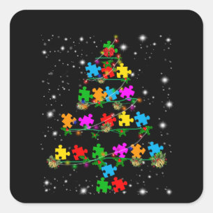Autismus  Autismus Puzzle Piece Weihnachtsbaum Quadratischer Aufkleber