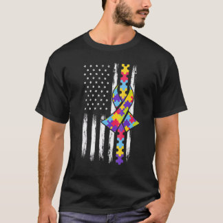 Autismus Awareness American Flag Autismus Ribbon T-Shirt