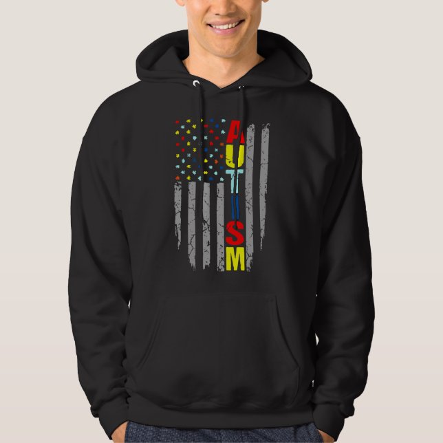 Autismus Awareness American Flag Puzzle Piece Hoodie (Vorderseite)