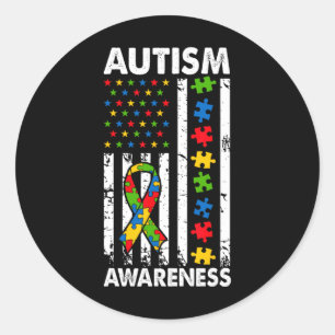 Autismus Awareness American Flag Puzzle Ribbon Vat Runder Aufkleber
