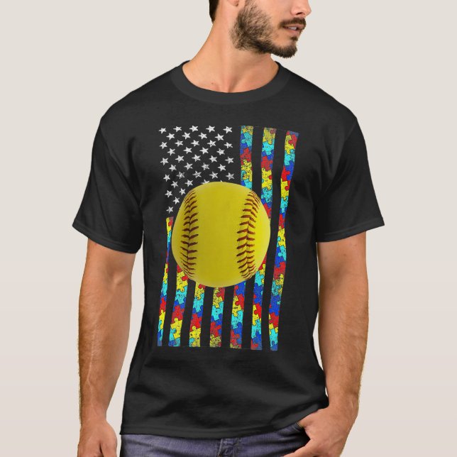 Autismus Awareness American Flag Softball T-Shirt (Vorderseite)