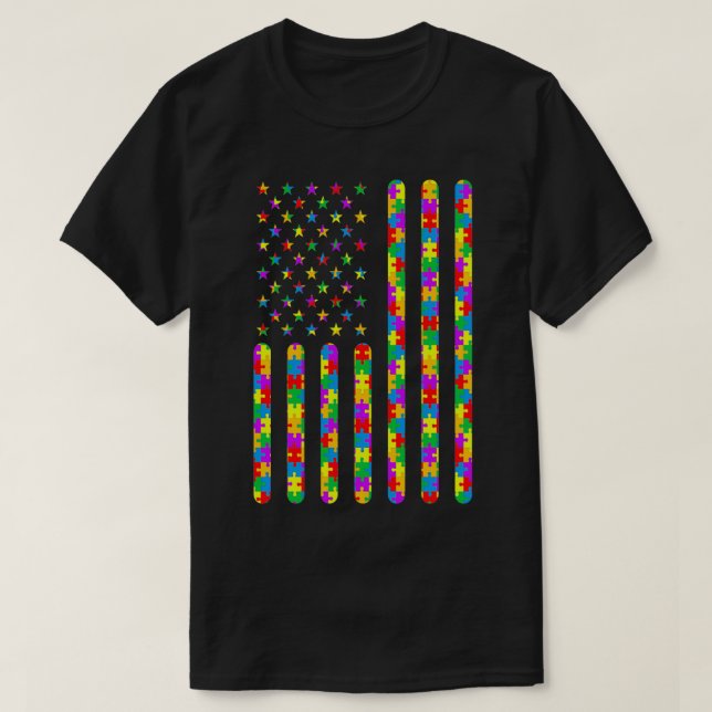 Autismus Awareness American Flag Special Bildung A T-Shirt (Design vorne)