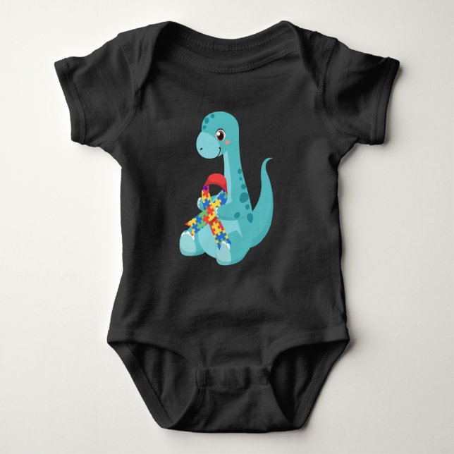 Autismus Awareness Dinosaurier Baby Strampler (Vorderseite)