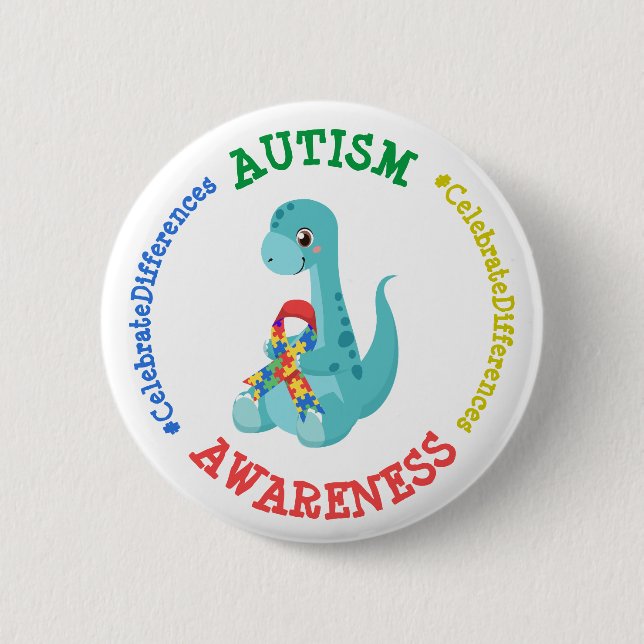 Autismus Awareness Dinosaurier Button (Vorderseite)
