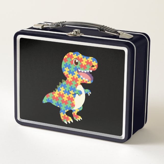 Autismus Awareness Dinosaurier Metall Brotdose (Vorderseite)