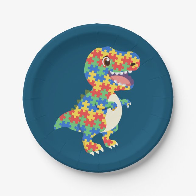 Autismus Awareness Dinosaurier Pappteller (Vorderseite)