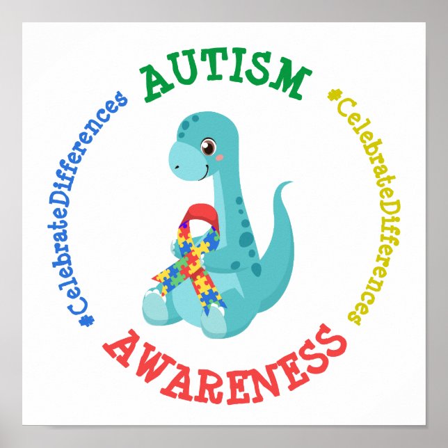 Autismus Awareness Dinosaurier Poster (Vorne)