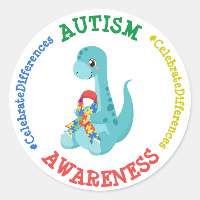 Autismus Awareness Dinosaurier Runder Aufkleber (Vorderseite)