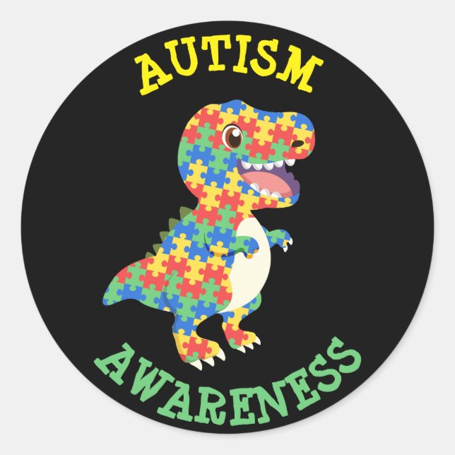 Autismus Awareness Dinosaurier Runder Aufkleber (Vorderseite)