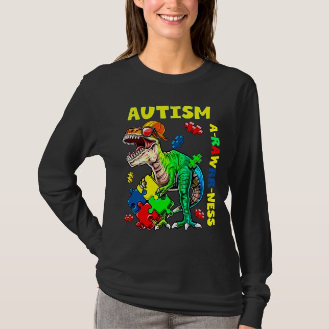 Autismus Awareness Dinosaurier T-Shirt (Vorderseite)