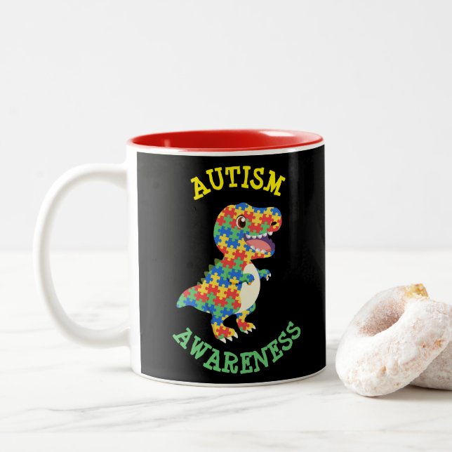 Autismus Awareness Dinosaurier Zweifarbige Tasse (Mit Donut)