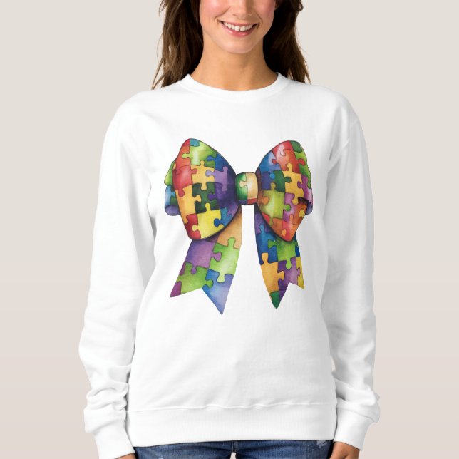 Autismus Awareness Ribbon Coquette Bow Sweatshirt (Vorderseite)