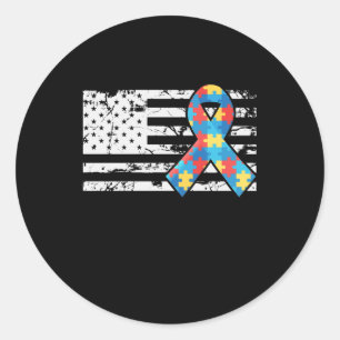 Autismus Awareness Ribbon USA Flag Runder Aufkleber