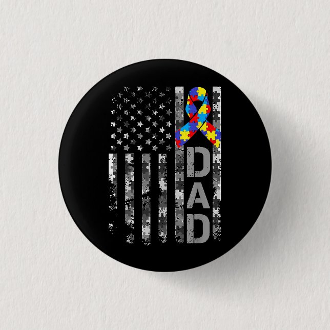 Autismus Awareness Vater USA Flag Tag Button (Vorderseite)