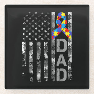 Autismus Awareness Vater USA Flag Tag Glasuntersetzer