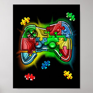 Autismus Awareness Video Game Controller Puzzle Pi Poster