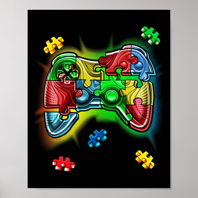 Autismus Awareness Video Game Controller Puzzle Pi Poster (Vorne)