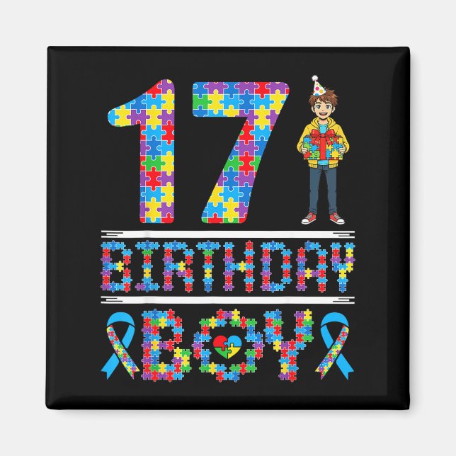 Autismus-Bewusstsein 17. Geburtstag Junge Puzzlete Magnet (Vorne)